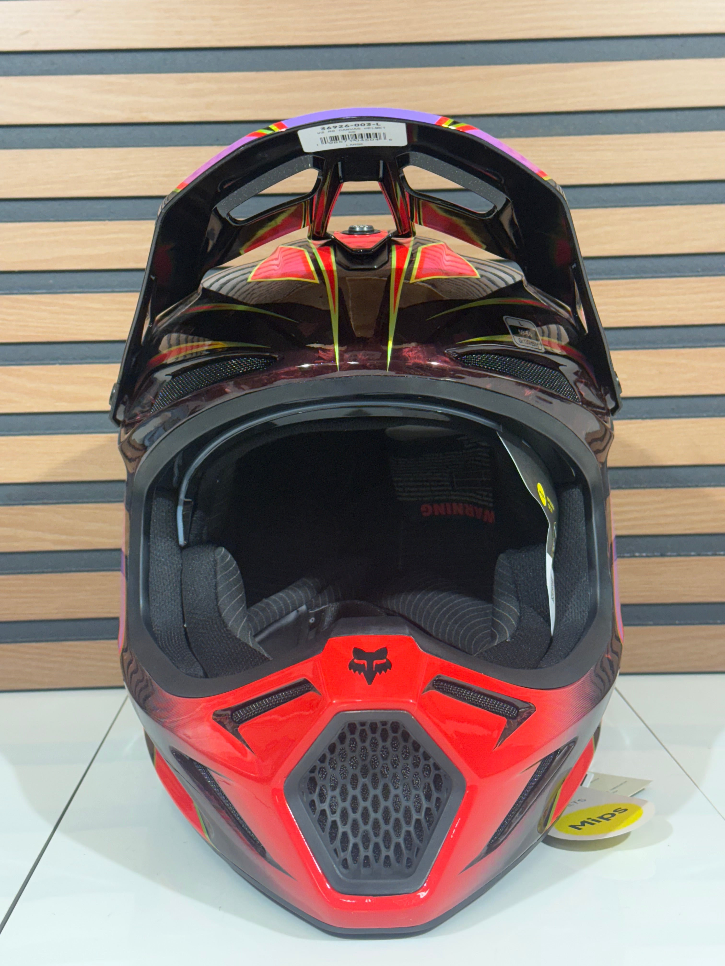 Fox Racing V3 RS Carbon Canvas Helmet Red / Purple  - Large