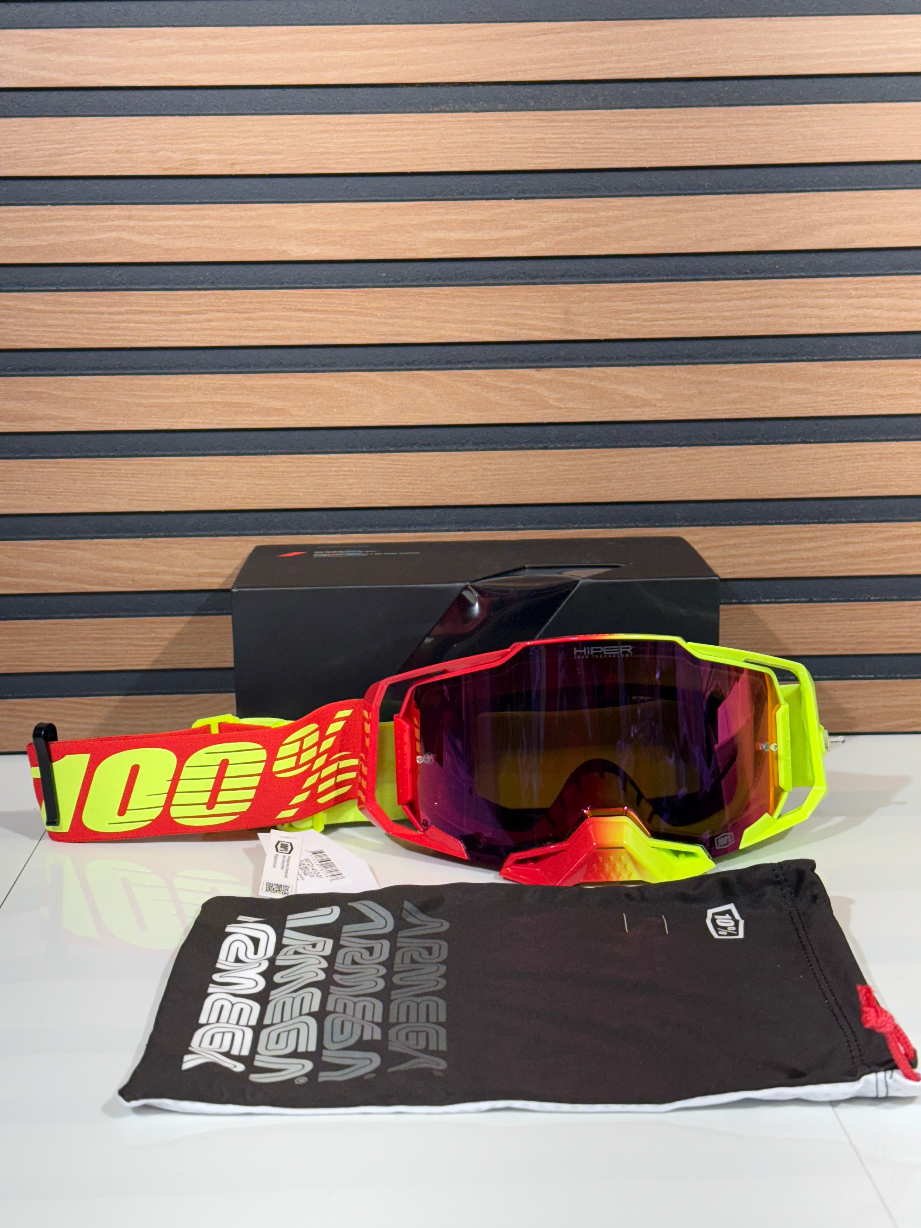 100% Armega Goggle Solaris Red / Neon Yellow -  Mirror Red Lens