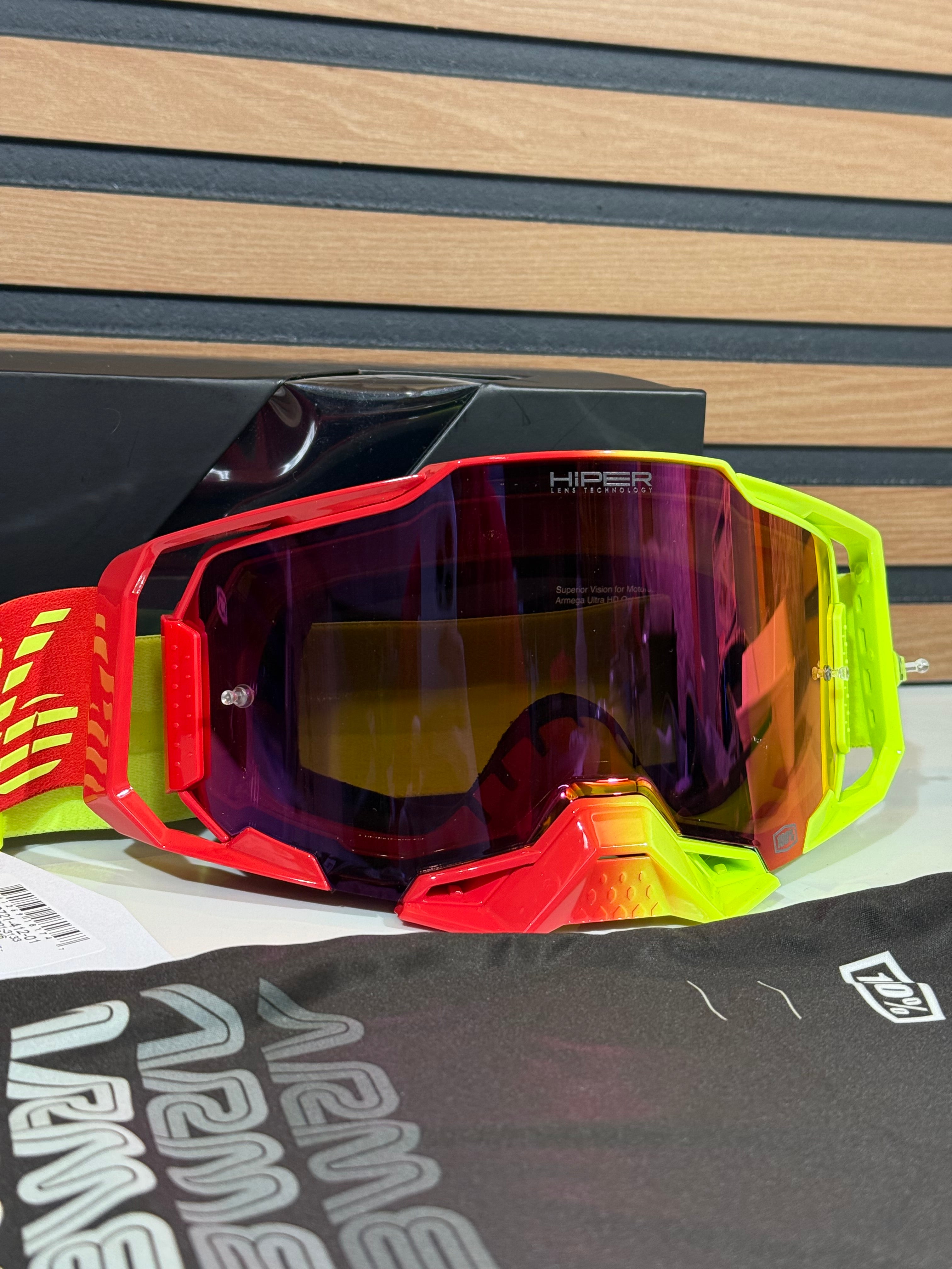 100% Armega Goggle Solaris Red / Neon Yellow -  Mirror Red Lens
