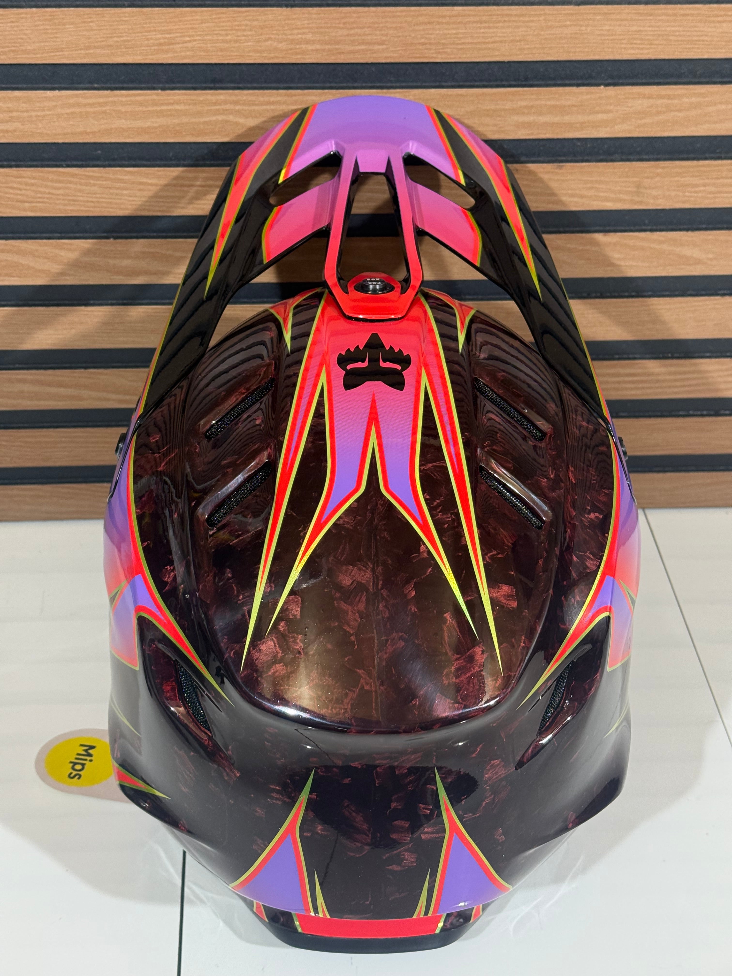 Fox Racing V3 RS Carbon Canvas Helmet Red / Purple  - Large