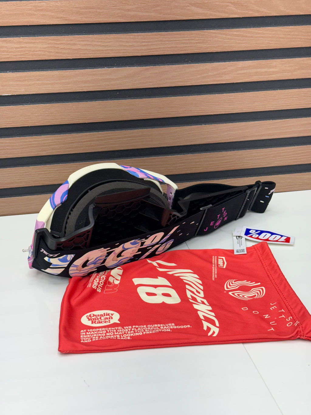 100% Armega Jett Lawrence LE Goggle Pink / Tan - Purple Mirror Lens