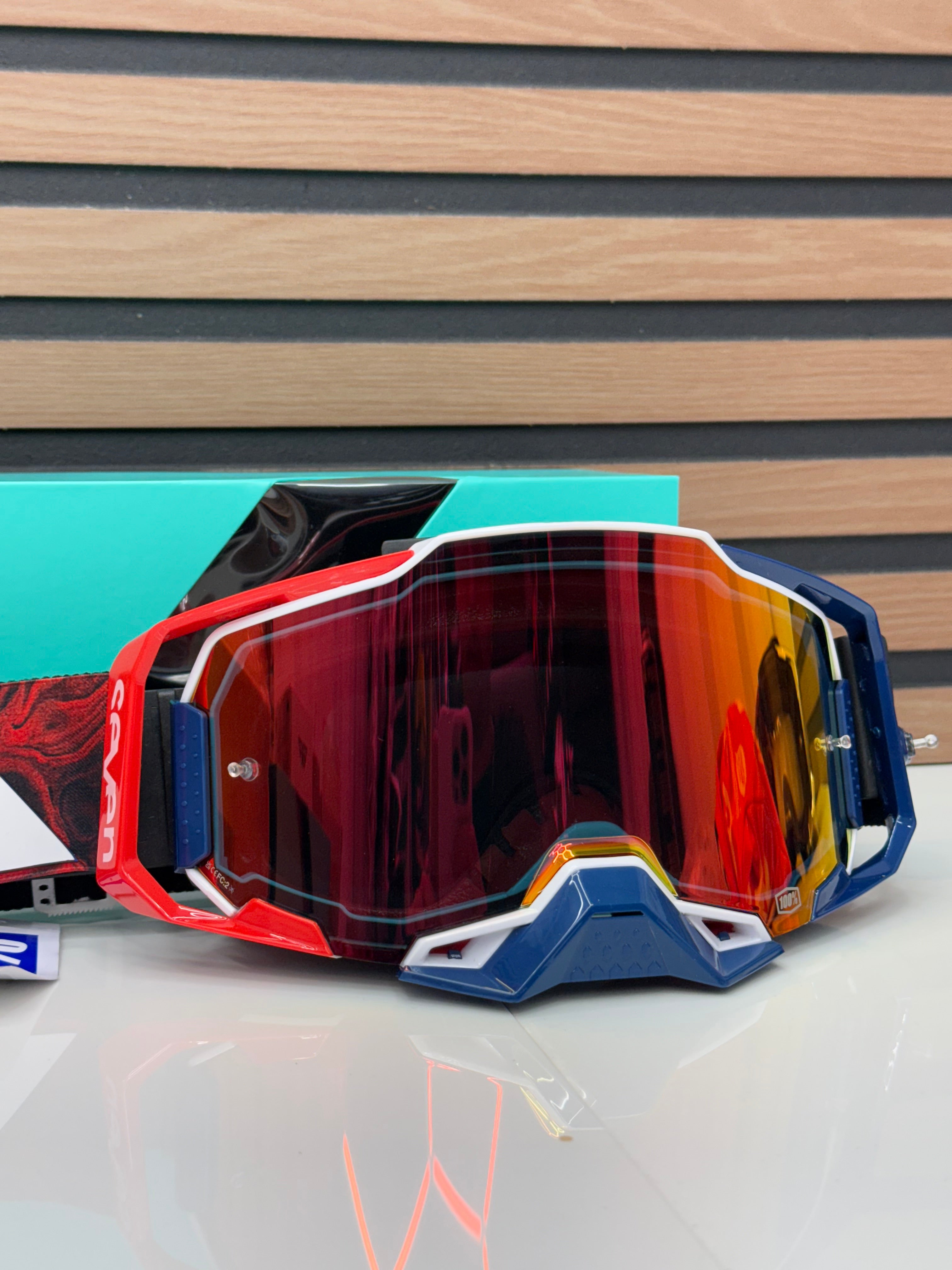 100% Armega x Seven Goggle Onyx - Red / Navy - Mirror Red Lens