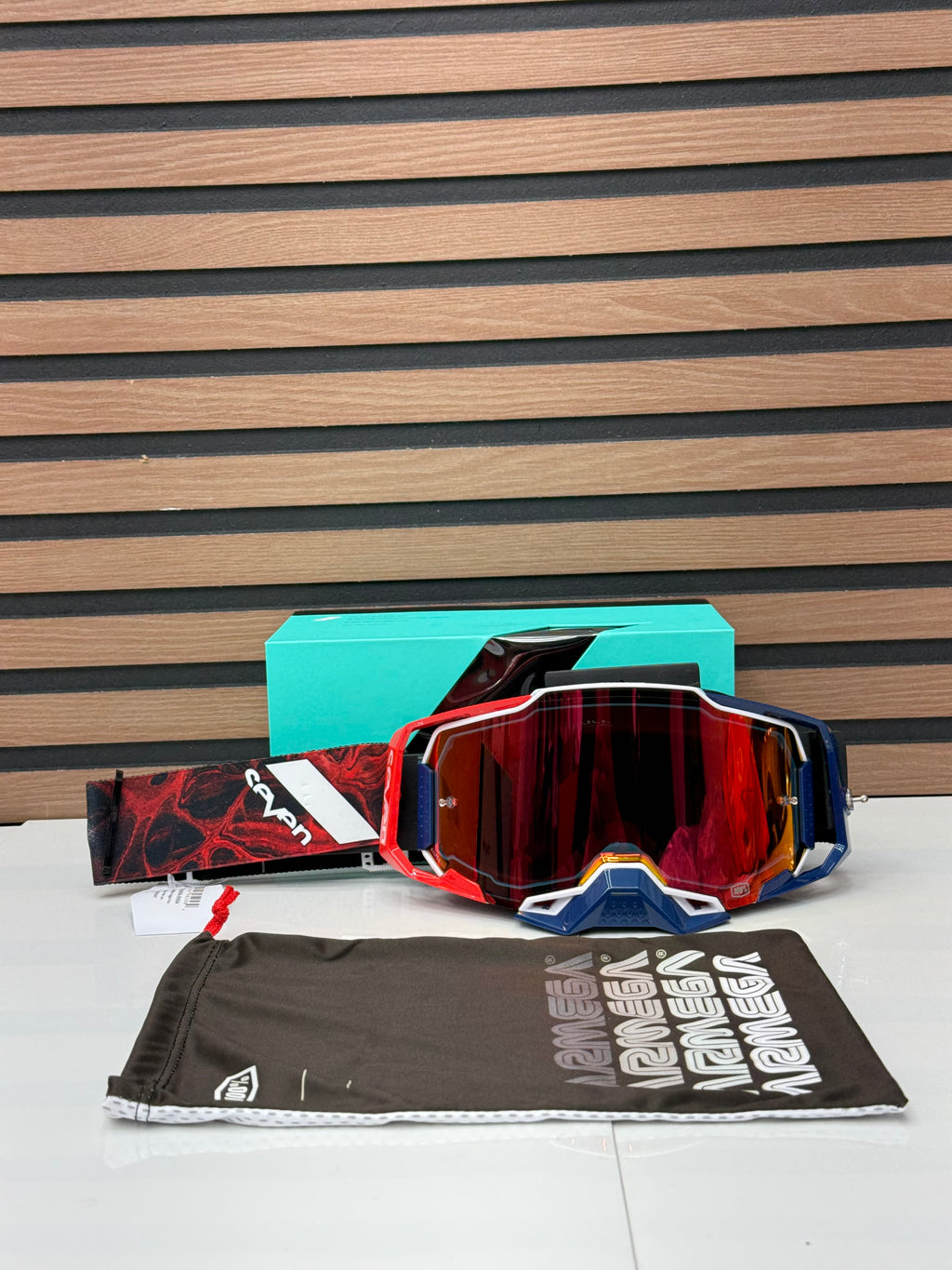 100% Armega x Seven Goggle Onyx - Red / Navy - Mirror Red Lens