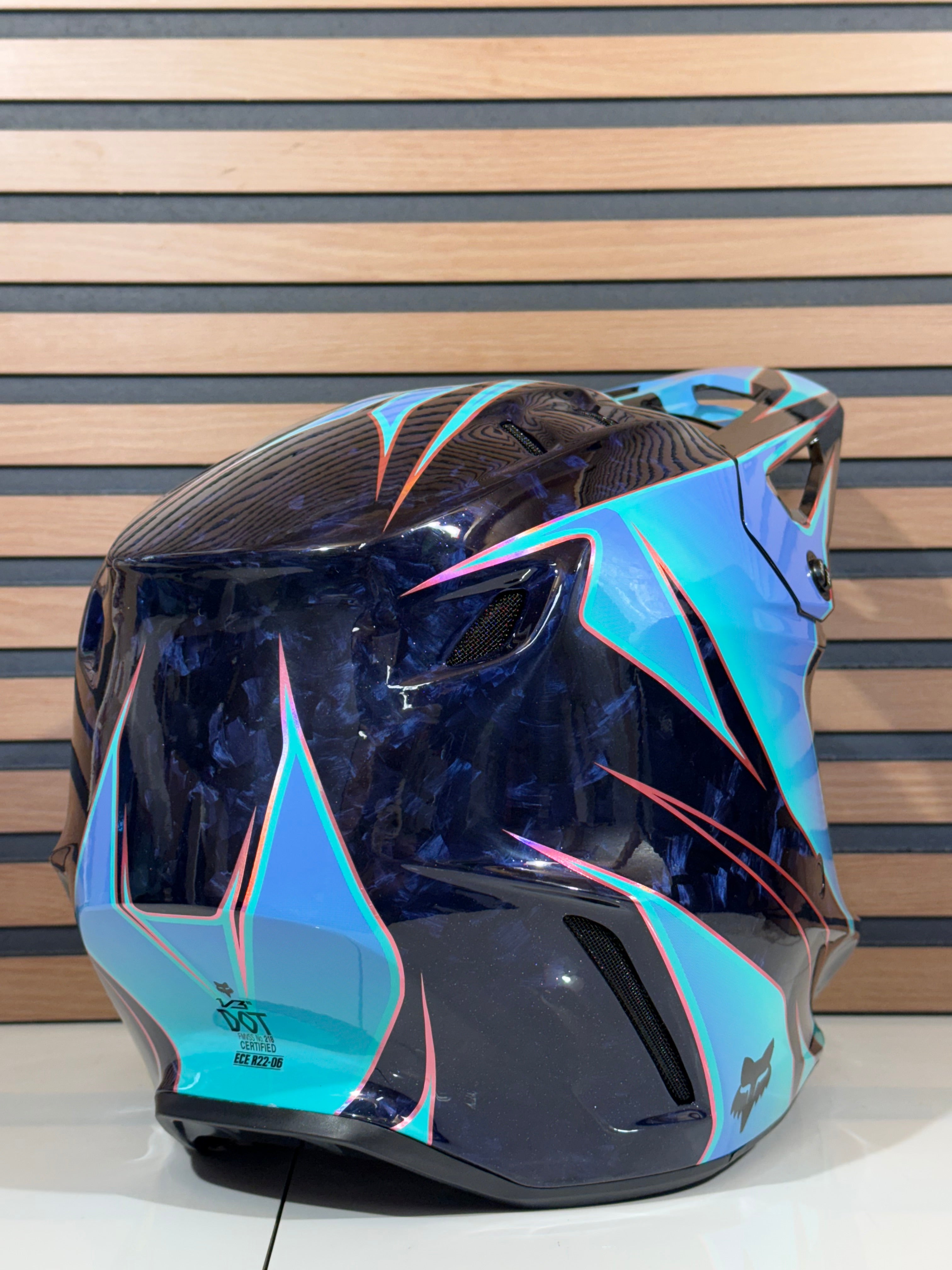 Fox Racing V3 RS Carbon Canvas Helmet Teal / Blue  - Large