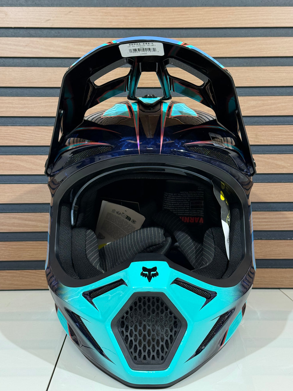 Fox Racing V3 RS Carbon Canvas Helmet Teal / Blue  - Large