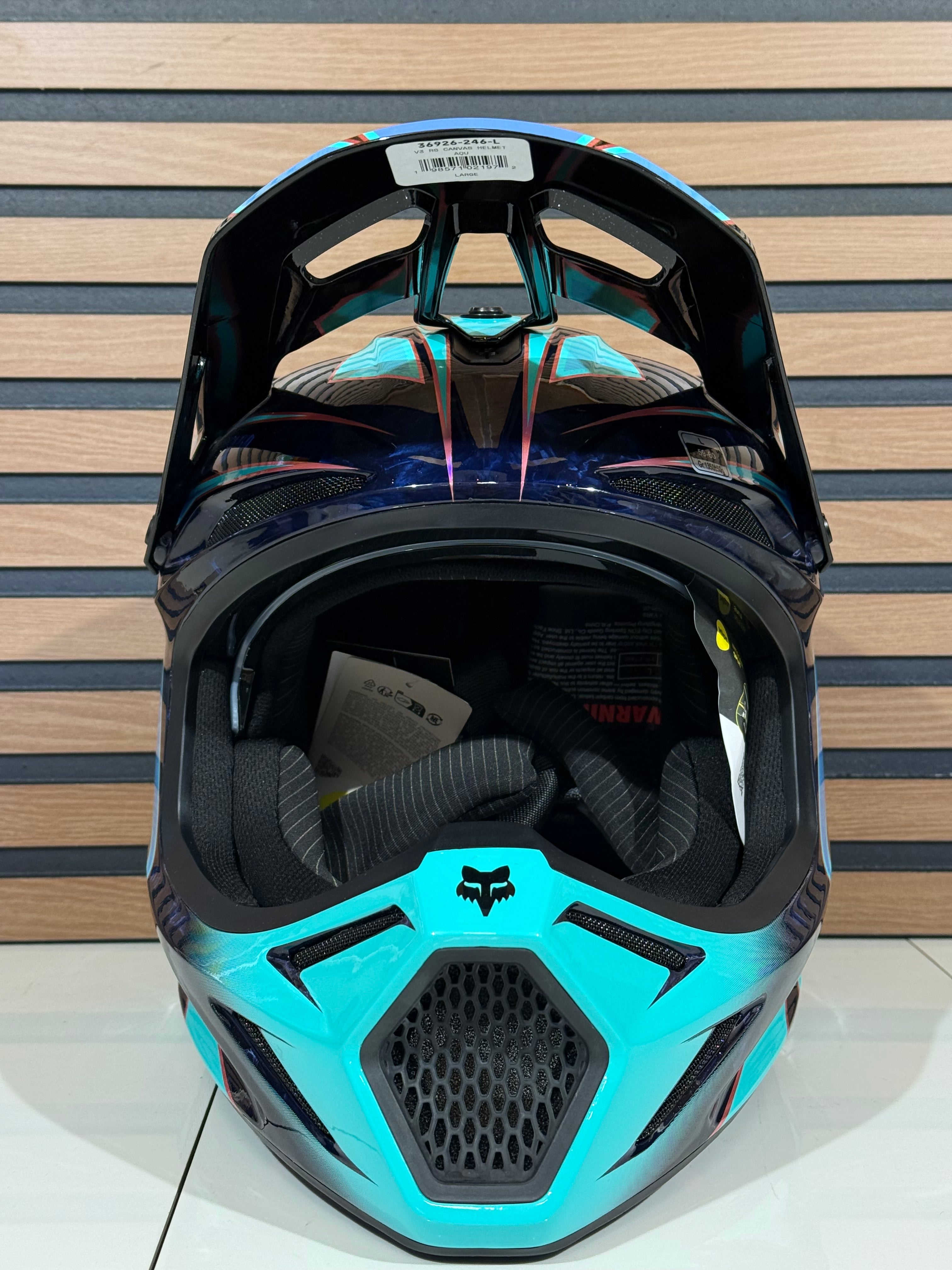 Fox Racing V3 RS Carbon Canvas Helmet Teal / Blue  - Large