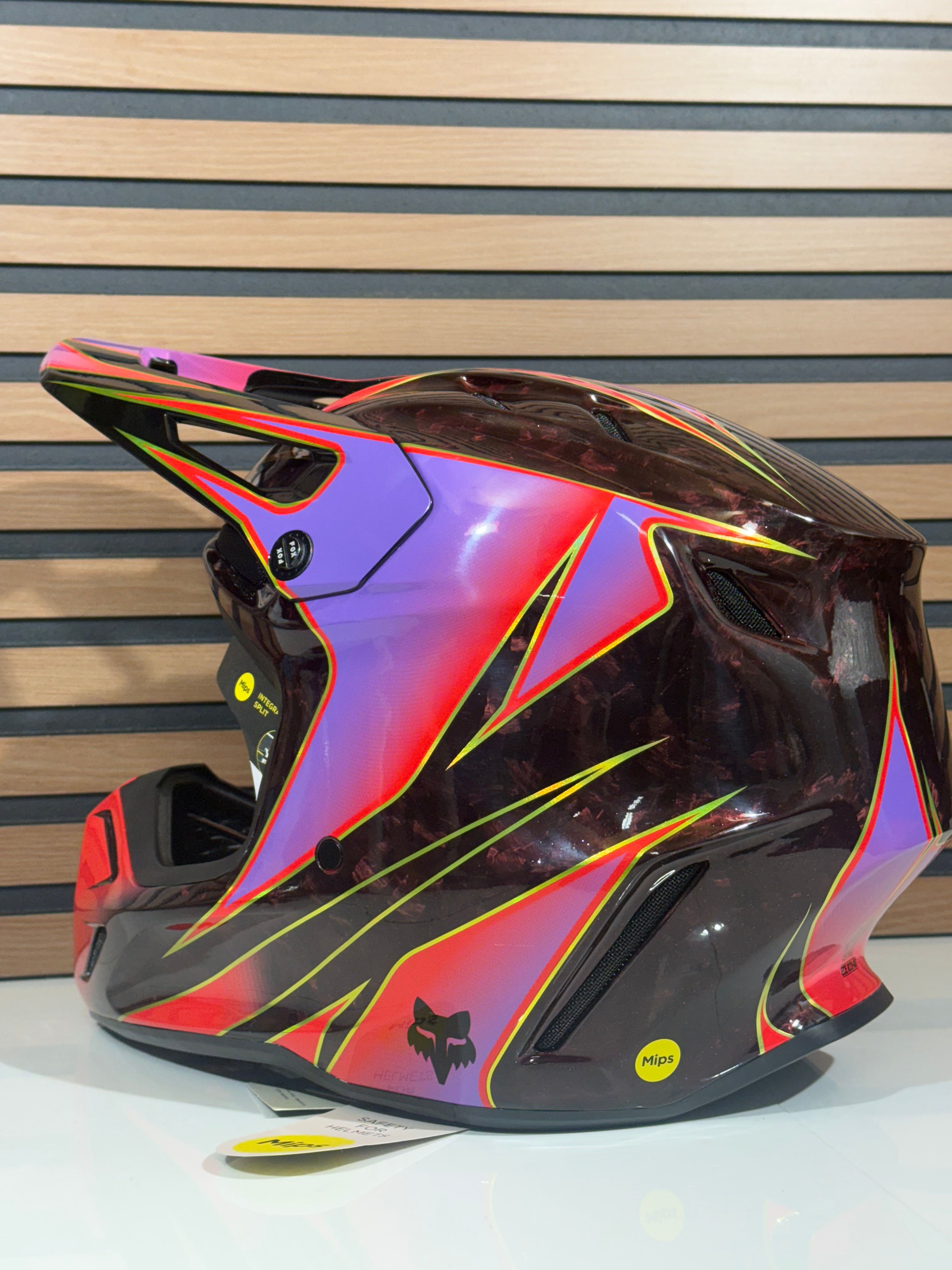 Fox Racing V3 RS Carbon Canvas Helmet Red / Purple  - Large