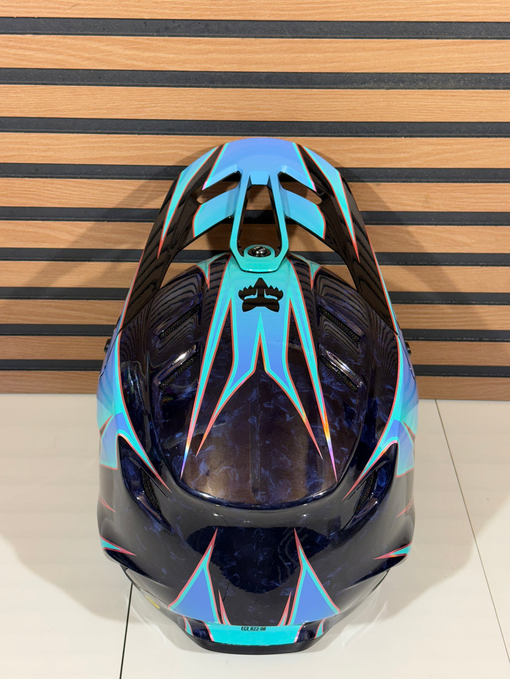 Fox Racing V3 RS Carbon Canvas Helmet Teal / Blue  - Large