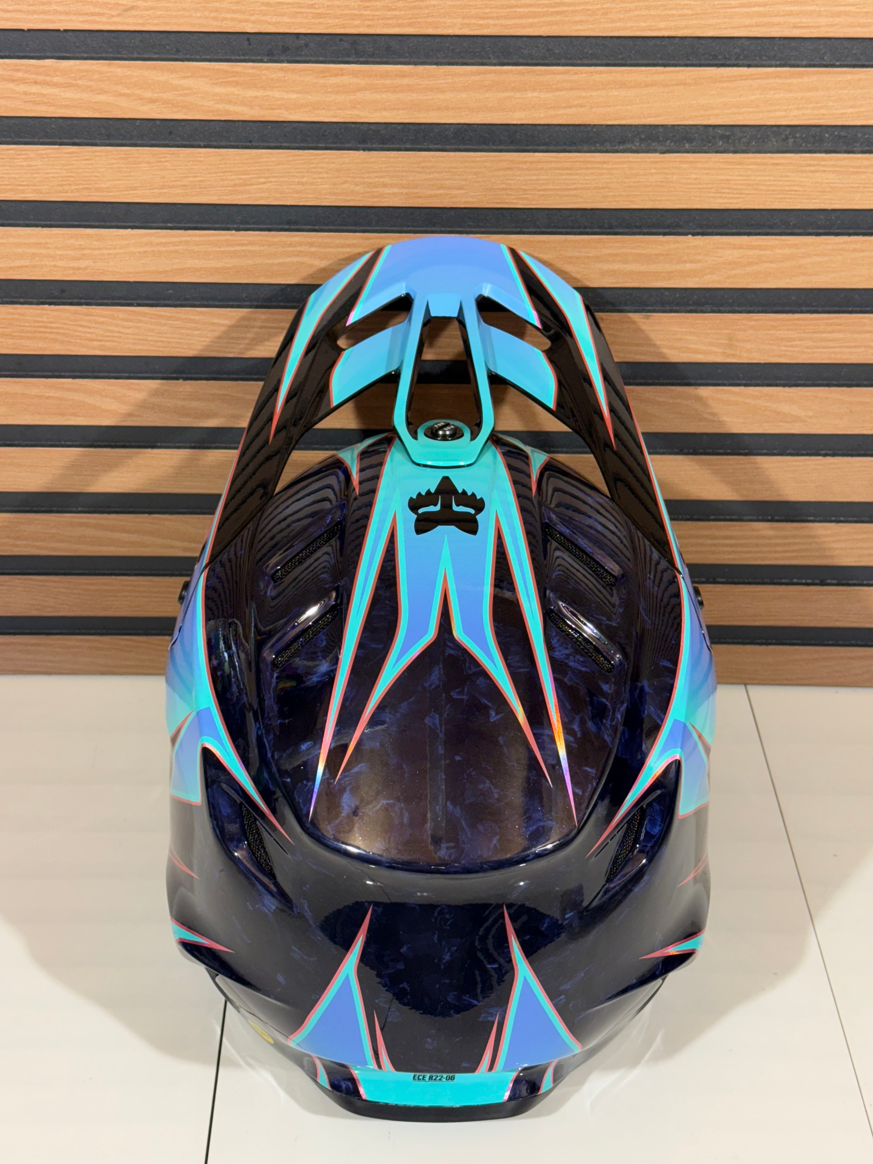Fox Racing V3 RS Carbon Canvas Helmet Teal / Blue  - Large