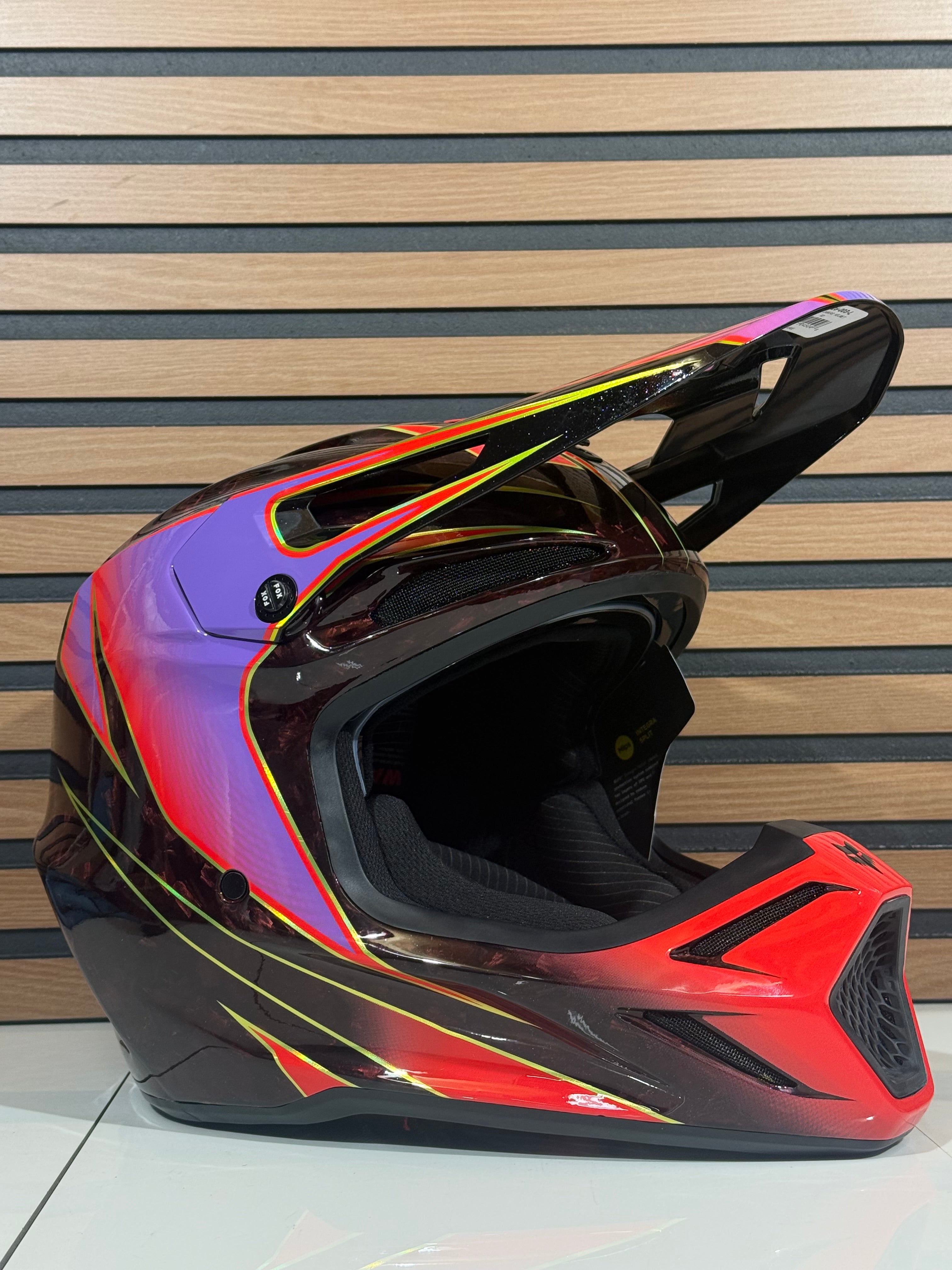 Fox Racing V3 RS Carbon Canvas Helmet Red / Purple  - Large