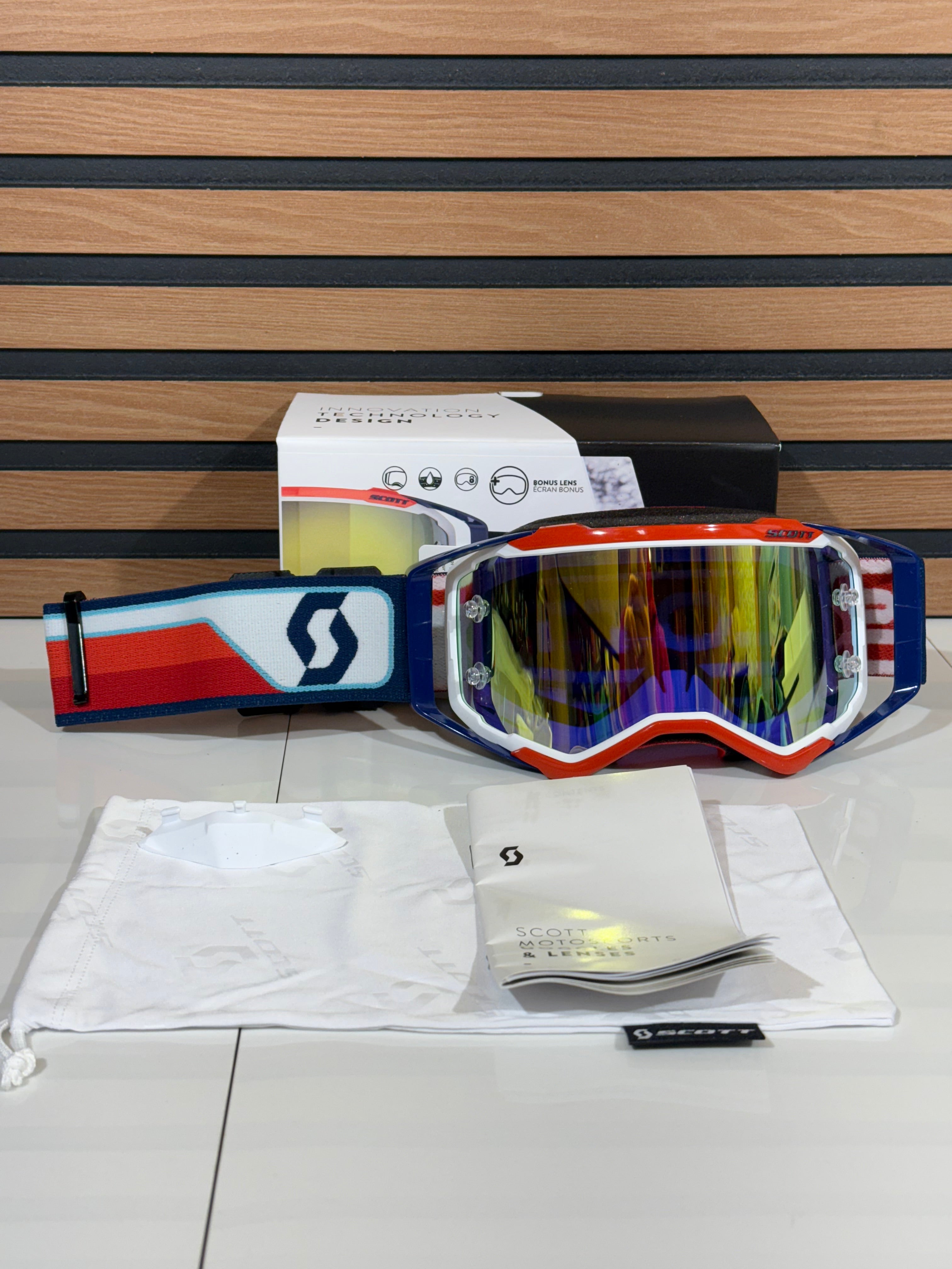 SCOTT PROSPECT GOGGLE  RED / WHITE - YELLOW CHROME WORKS LENS