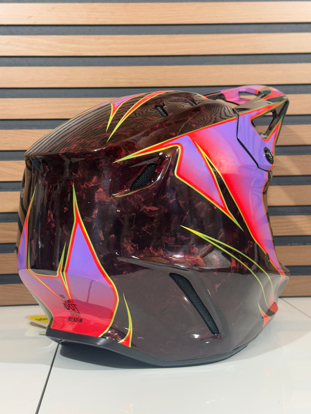 Fox Racing V3 RS Carbon Canvas Helmet Red / Purple  - Large