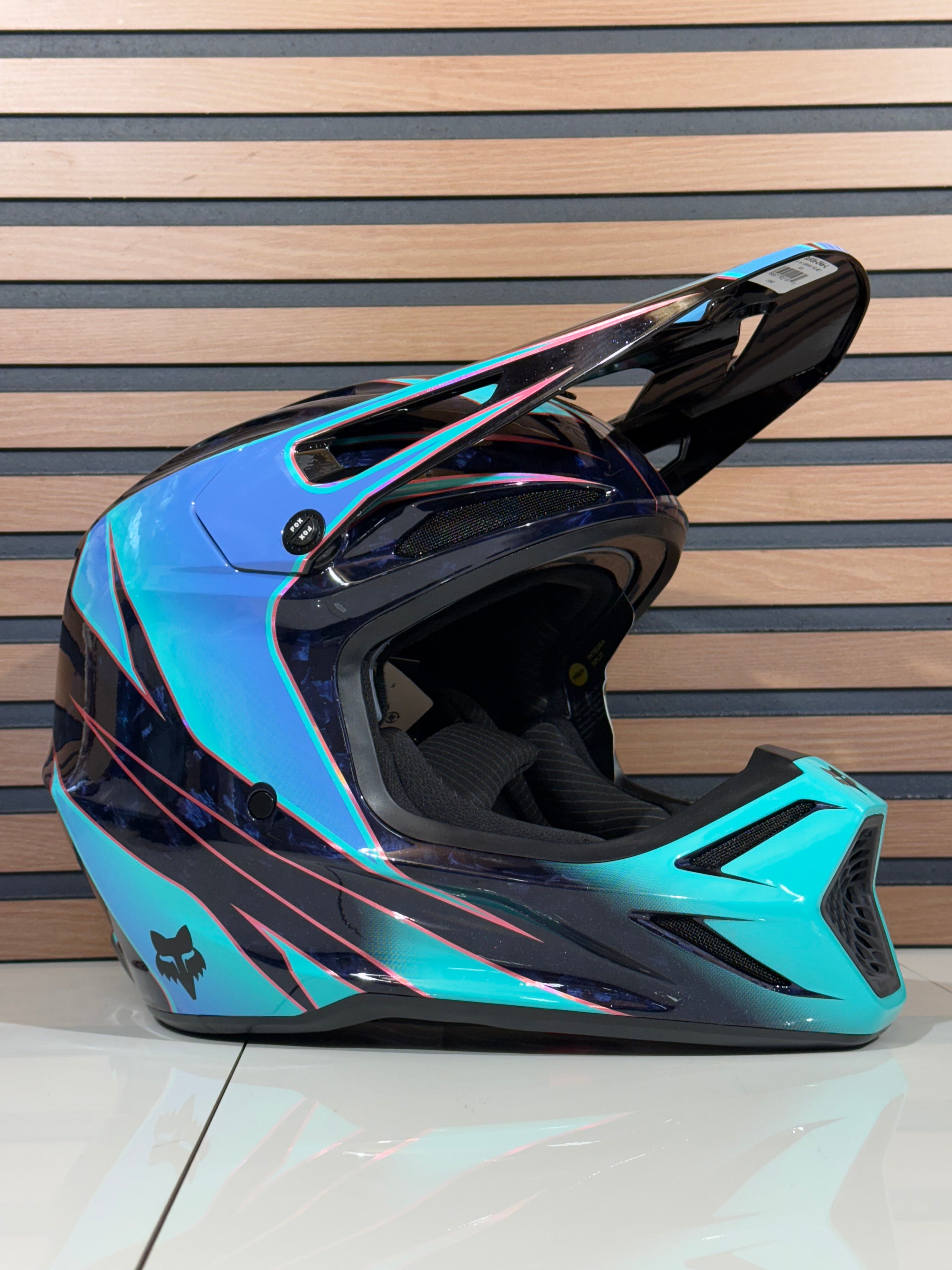 Fox Racing V3 RS Carbon Canvas Helmet Teal / Blue  - Large