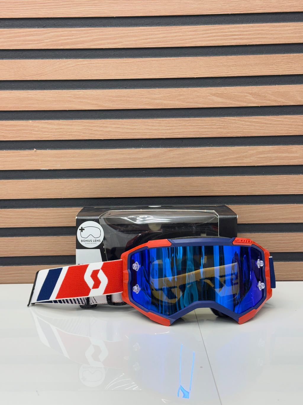 Scott Fury Moto Goggle Red / Blue - Blue Mirror Lens