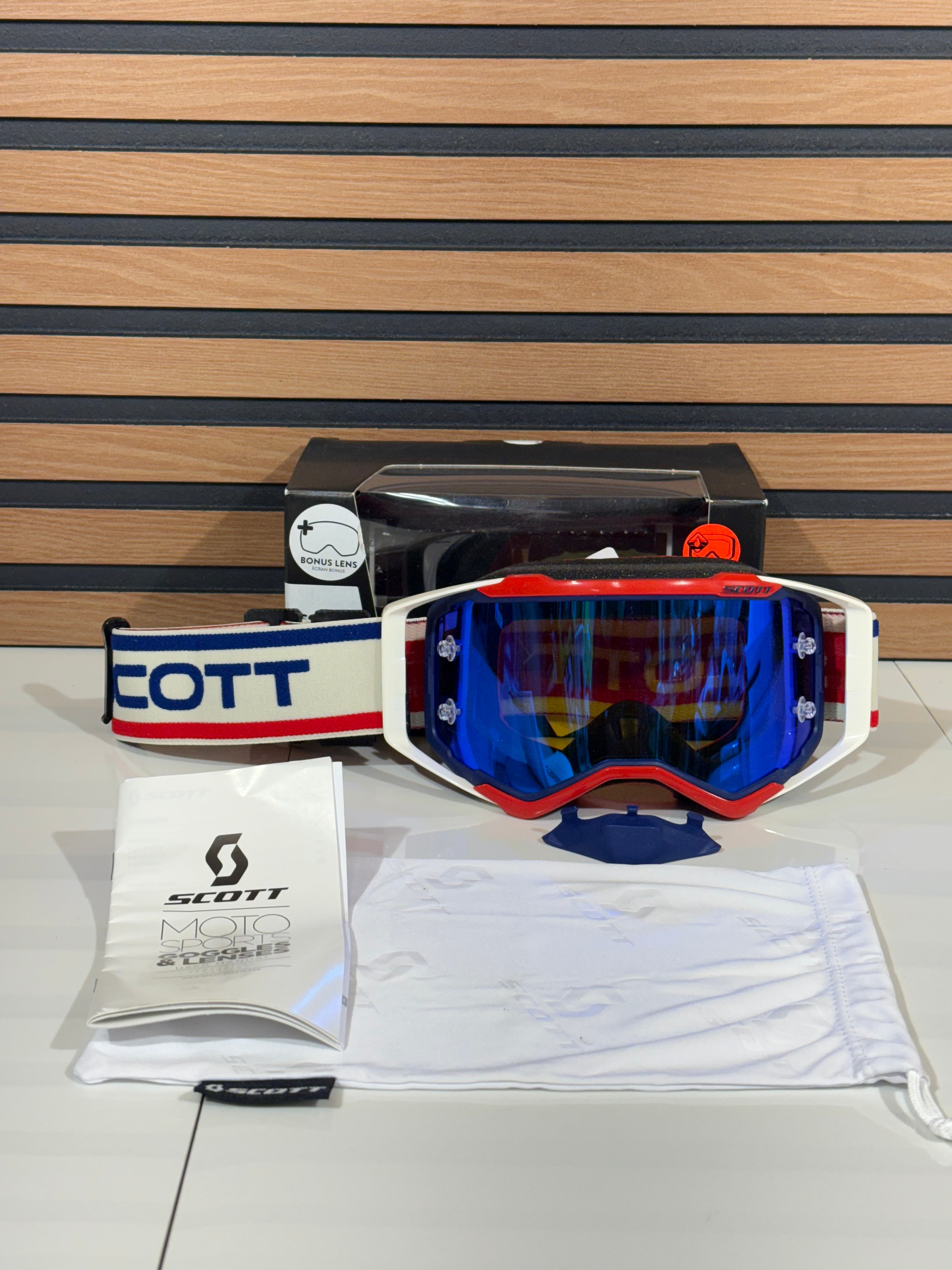 Scott Prospect Heritage Goggles Red / White / Blue - Blue Chrome Lens