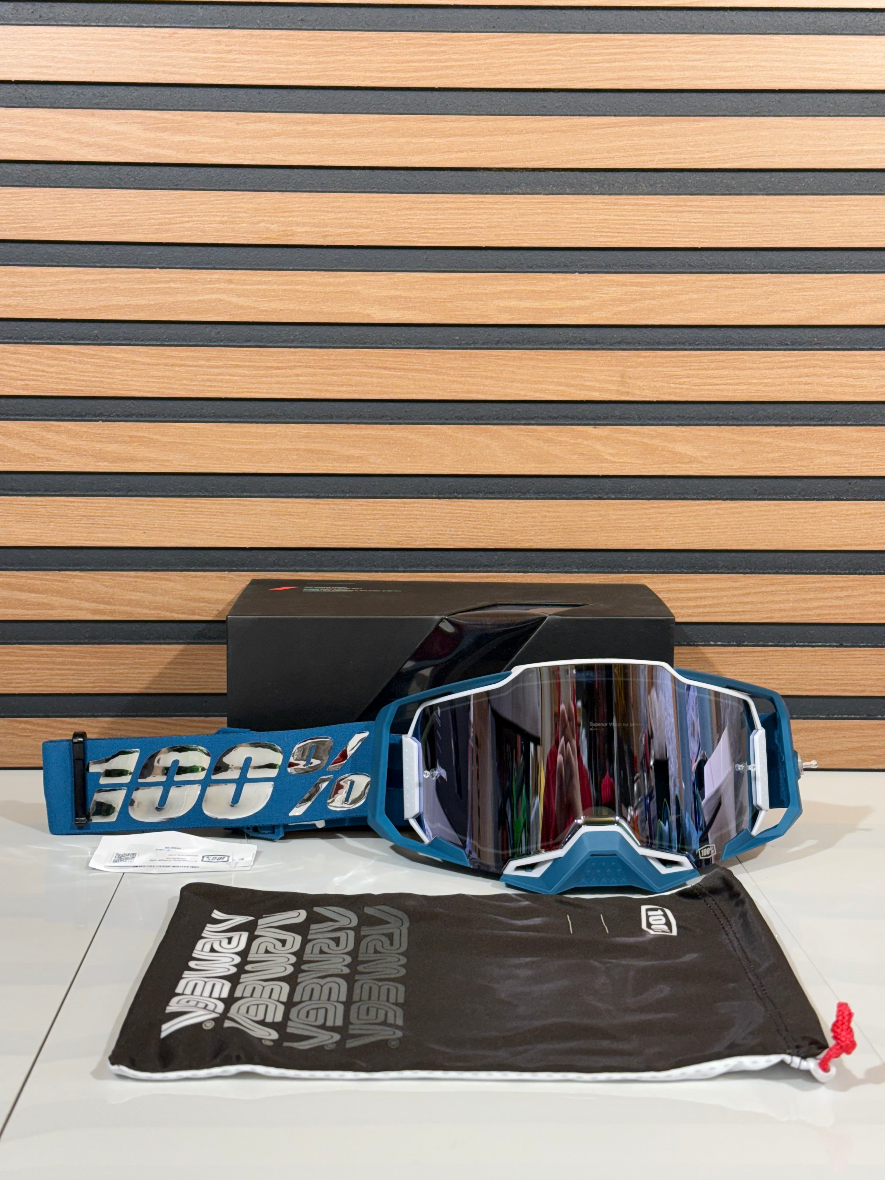 100% Armega Albar Goggles Blue / Chrome - Silver Mirror Lens