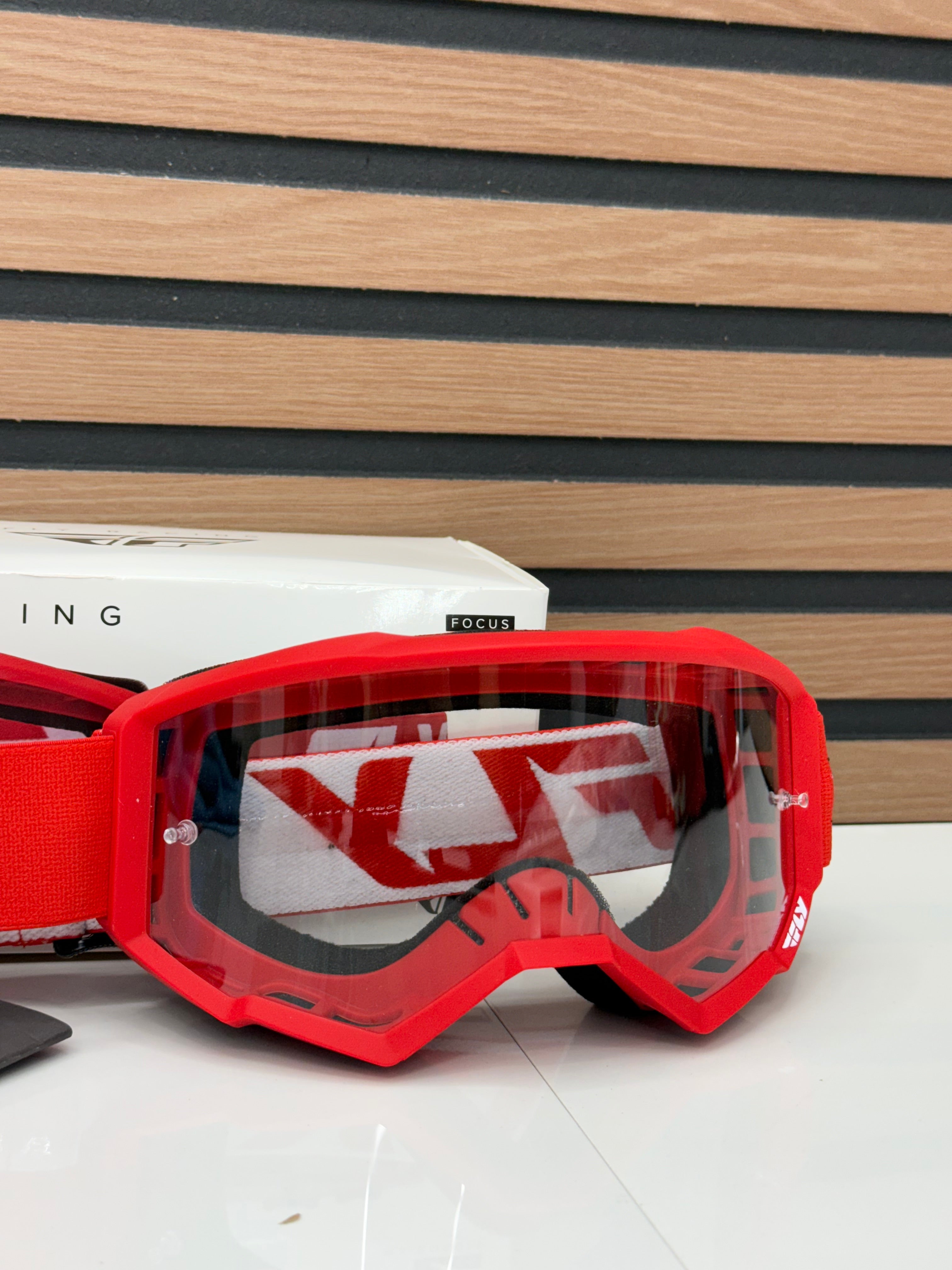 Fly Racing Focus Motocross Goggles Red / White - Clear Lens