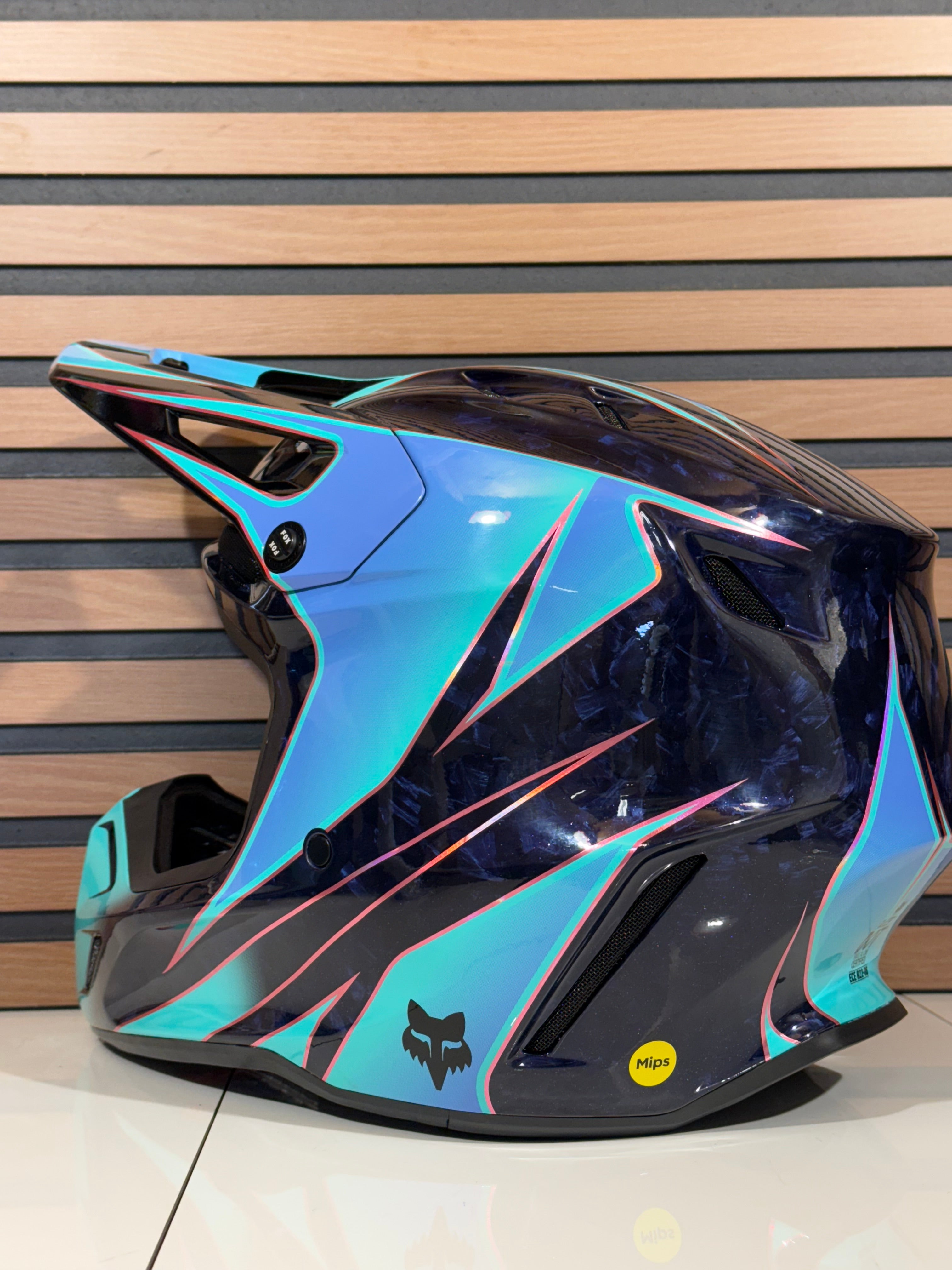 Fox Racing V3 RS Carbon Canvas Helmet Teal / Blue  - Large