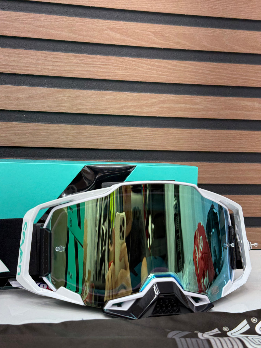 100% Armega x Seven Goggle Synergy - Black / White - Mirror Blue Lens