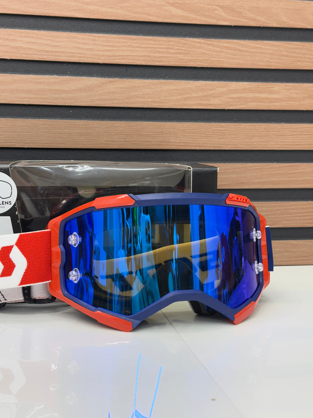 Scott Fury Moto Goggle Red / Blue - Blue Mirror Lens