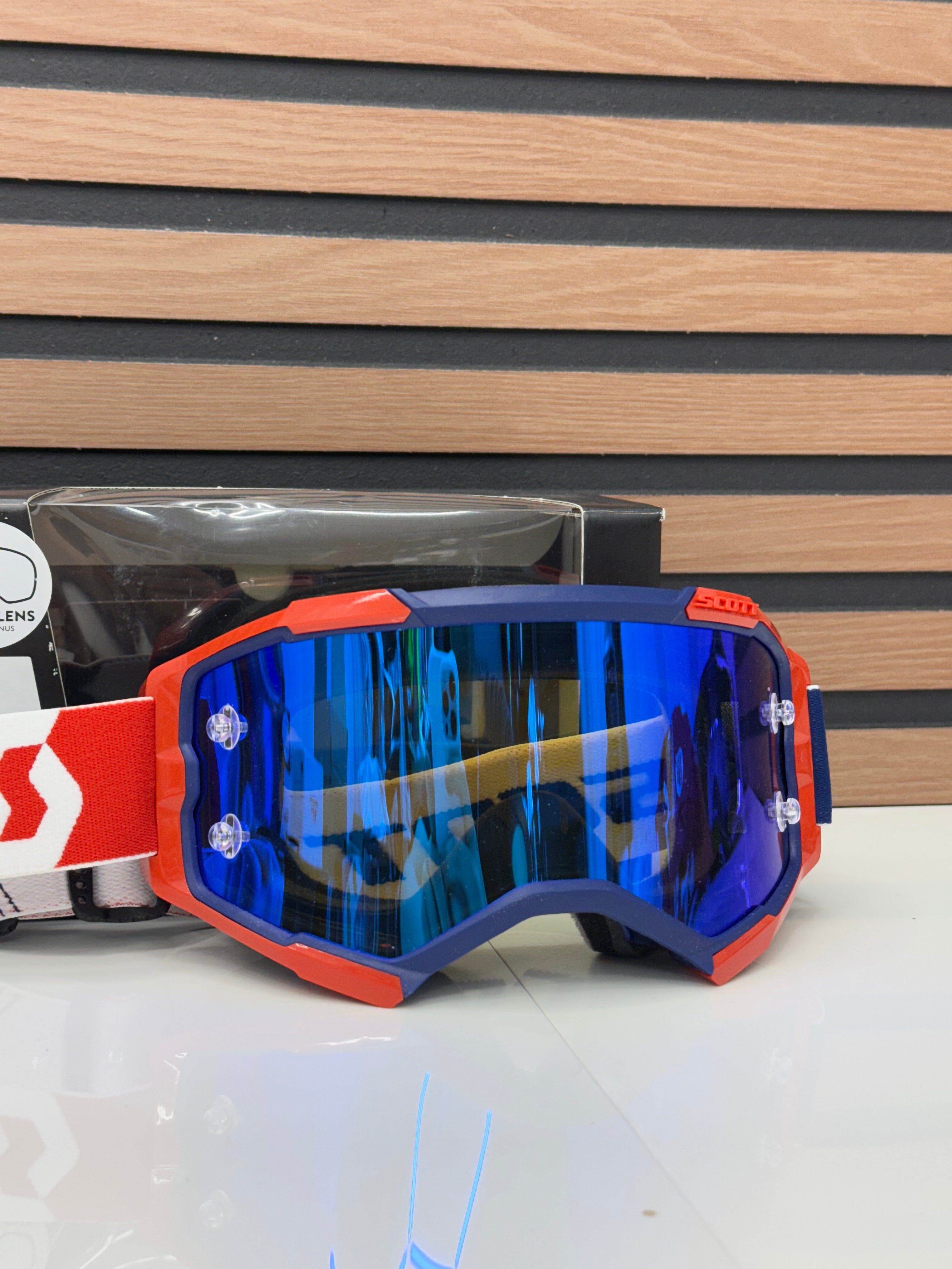 Scott Fury Moto Goggle Red / Blue - Blue Mirror Lens