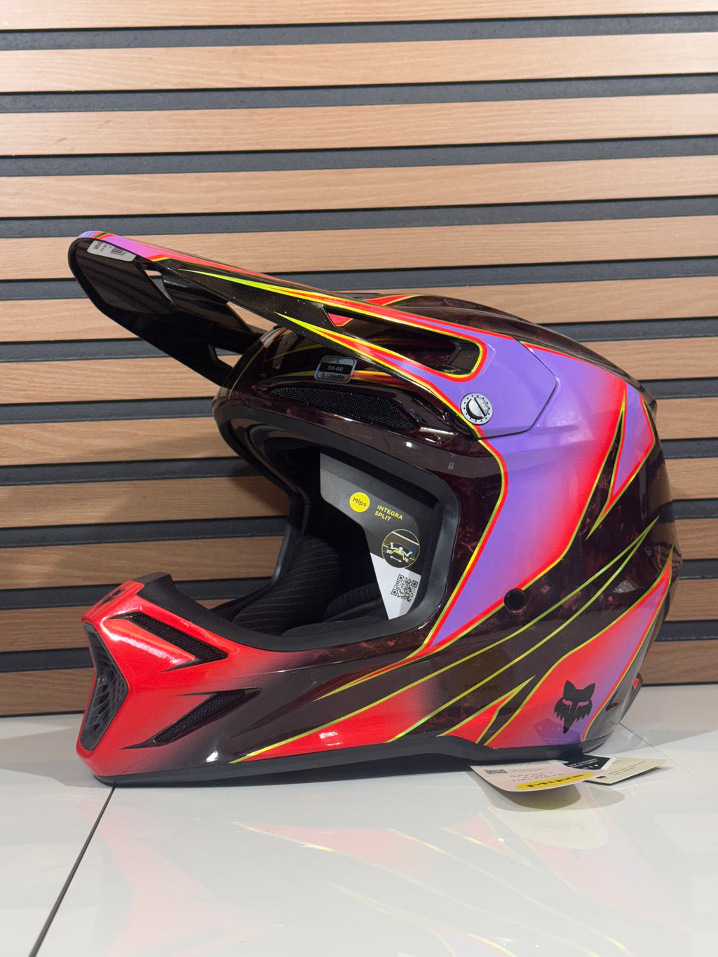 Fox Racing V3 RS Carbon Canvas Helmet Red / Purple  - Large