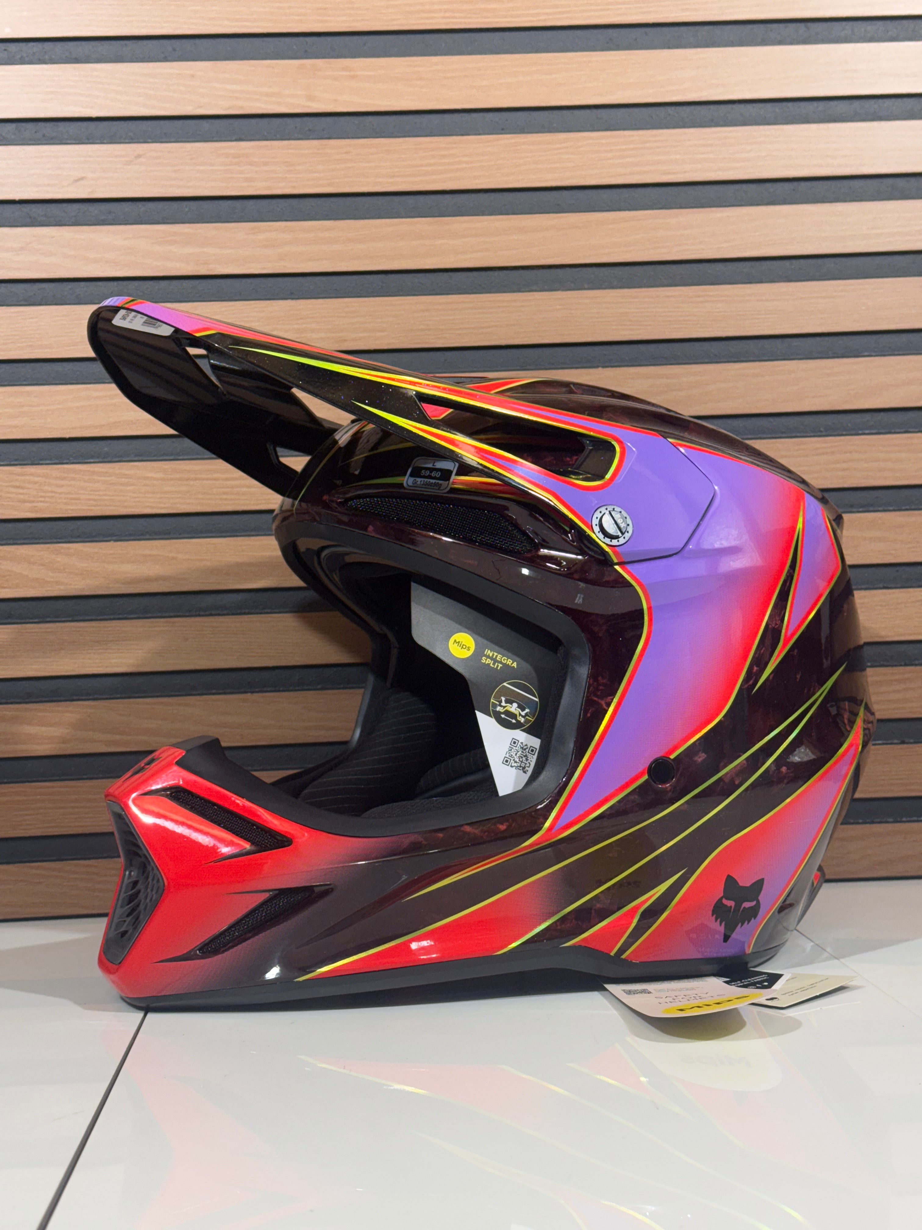 Fox Racing V3 RS Carbon Canvas Helmet Red / Purple  - Large