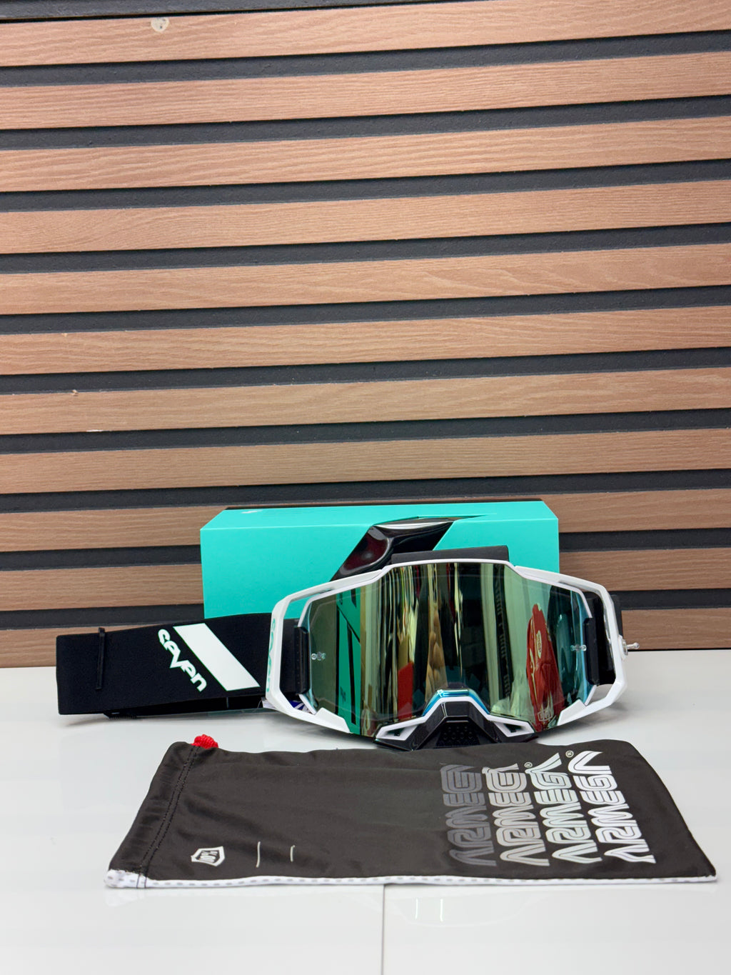 100% Armega x Seven Goggle Synergy - Black / White - Mirror Blue Lens