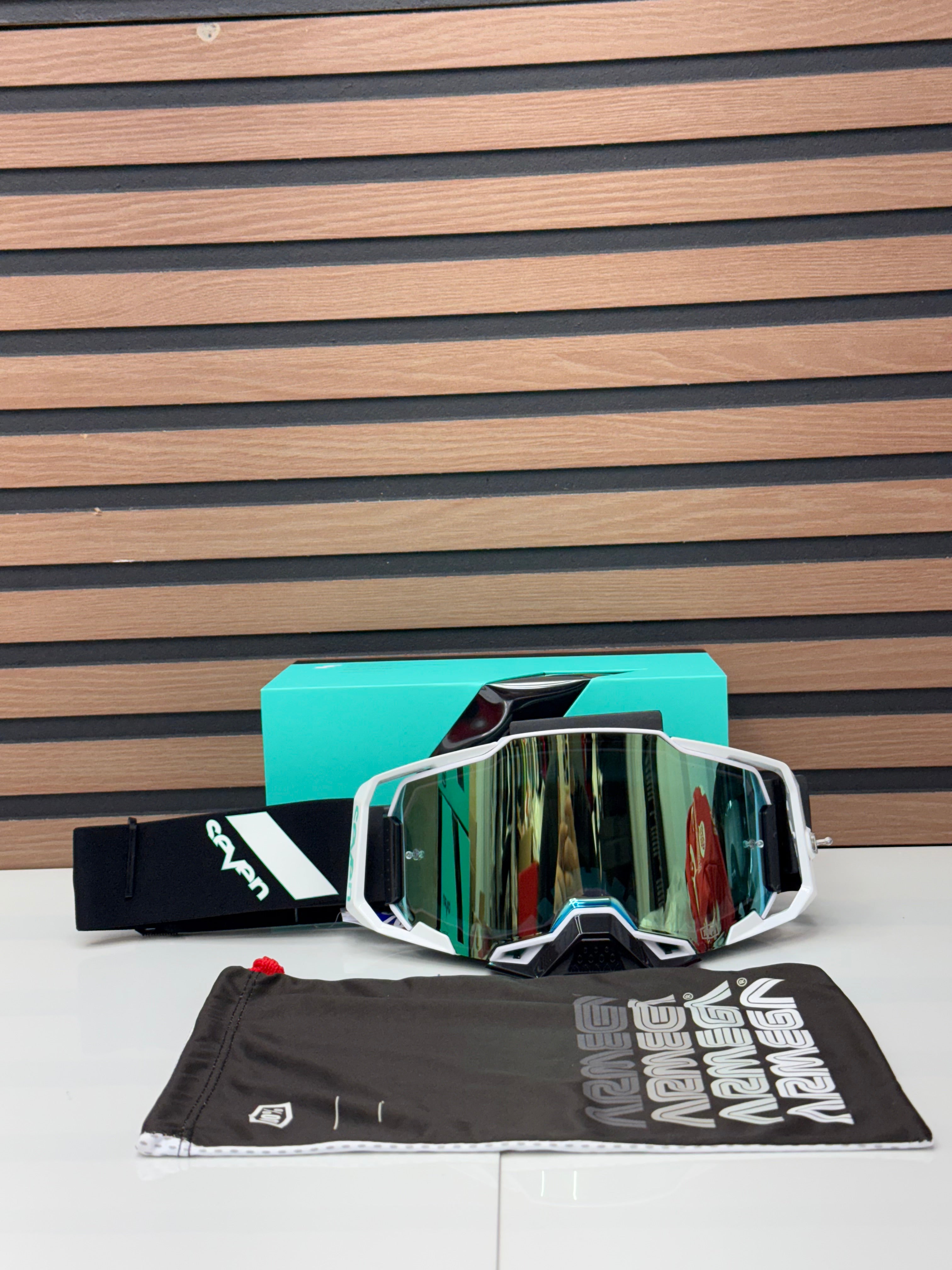 100% Armega x Seven Goggle Synergy - Black / White - Mirror Blue Lens
